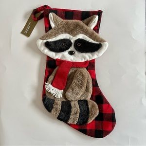 Plaid Raccoon Christmas Stocking